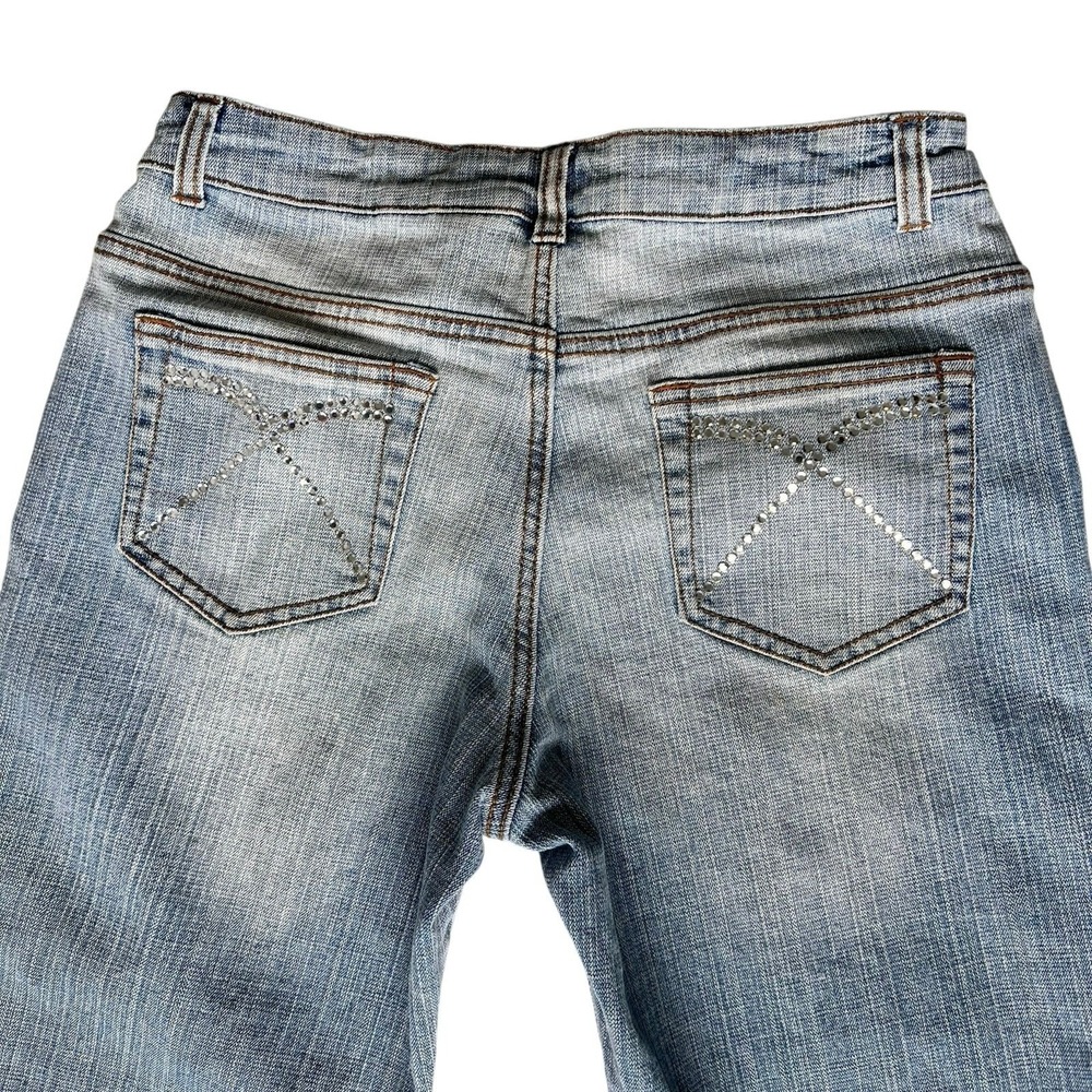 Cache Womens Rhinestone Embellished Jeans 8 Cropped Capris Chic Glam Casual Y2K - Picture 9 of 13